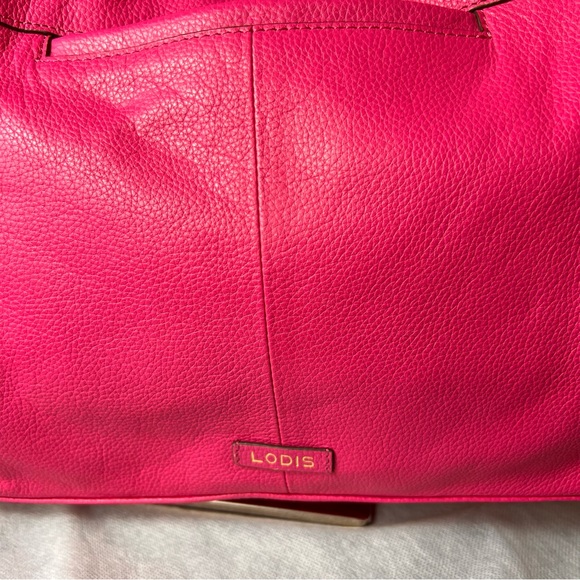 Lodis Fuchsia Pink Leather Shoulder Hobo Bag with Braided Trim, soft supple 💖 - Picture 10 of 17